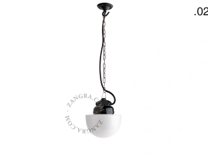 lampada a sospensione in porcellana nera per esterni o per bagno - paralume in vetro - IP54