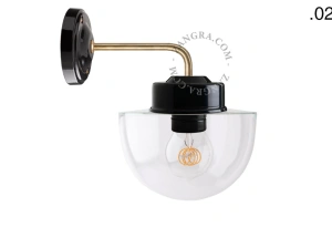 applique en porcelaine noire avec globe en verre