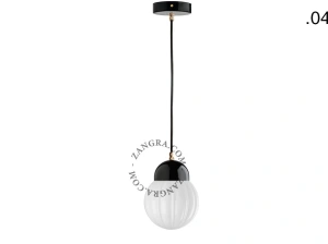 lampada a sospensione in porcellana nera - paralume in vetro