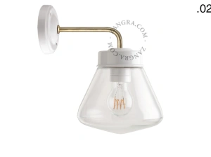 aplique en porcelana blanca y latón - pantalla de vidrio