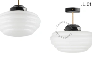 loftslampe i sort og messing - glas skærm
