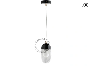 lampada a sospensione in porcellana nera - paralume in vetro