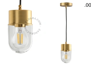 lampada a sospensione in ottone - paralume in vetro - Ø 8,5 cm