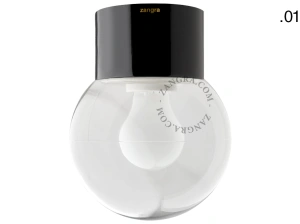 vägg- eller taklampa i svart porslin – glasskärm - Ø 8,5cm