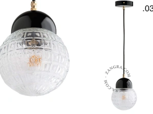 lampada a sospensione in porcellana nera - paralume in vetro