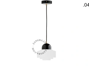 lampada a sospensione in porcellana nera - paralume in vetro