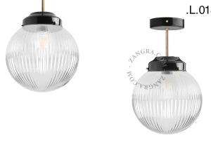 loftslampe i sort og messing - glas skærm