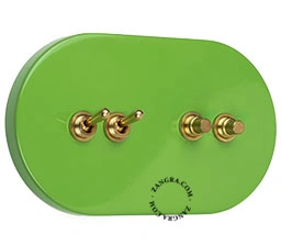 interruttore deviatore o semplice verde con 2 levette e 2 pulsanti in ottone