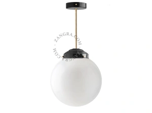 loftslampe i sort og messing - glas skærm