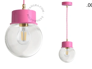 lámpara colgante rosa - pantalla de vidrio - Ø 10 cm