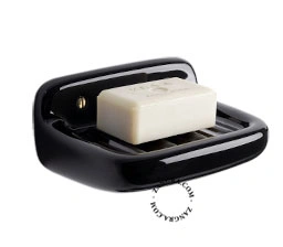 vægmonteret sæbeholder i sort porcelæn
