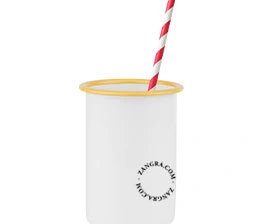 bicchiere in smalto bianco con bordo in caramello - 65 cl