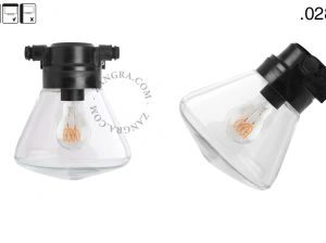 zewnętrzna lub łazienkowa czarna lampa ścienna - szklany klosz - IP54