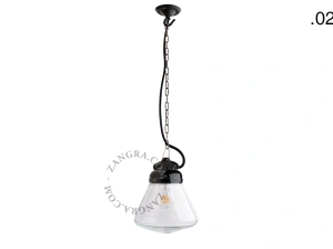 lampada a sospensione in porcellana nera per esterni o per bagno - paralume in vetro - IP54