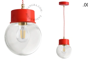 lampada a sospensione rossa - paralume in vetro - Ø 10 cm