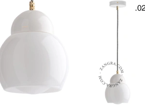 lampada a sospensione in porcellana bianca - paralume in vetro