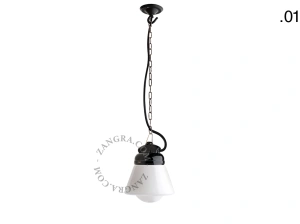 lampada a sospensione in porcellana nera per esterni o per bagno - paralume in vetro - IP54