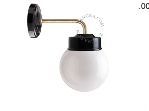 applique en porcelaine noire avec globe en verre