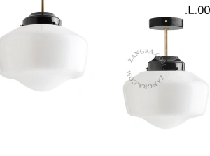 loftslampe i sort og messing - glas skærm