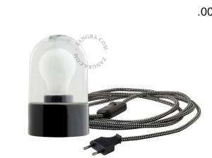 black porcelain table lamp - glass shade - Ø 10 cm