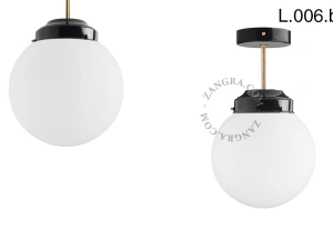 loftslampe i sort og messing - glas skærm