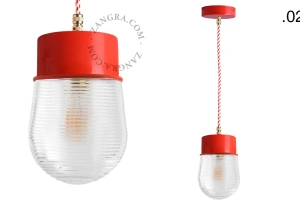 lampada a sospensione rossa - paralume in vetro - Ø 10 cm