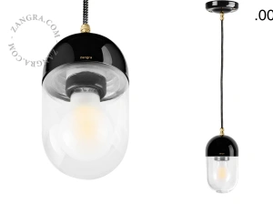 black porcelain pendant light - glass shade