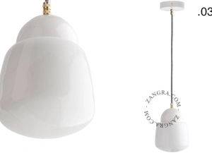lampada a sospensione in porcellana bianca - paralume in vetro