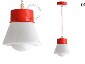 lampada a sospensione rossa - paralume in vetro - Ø 10 cm