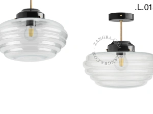 loftslampe i sort og messing - glas skærm