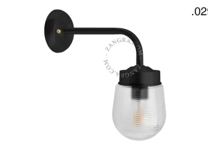 czarna mosiężna lampa ścienna do łazienki lub na zewnątrz - szklany klosz - IP43