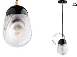 lampada a sospensione in porcellana nera - paralume in vetro