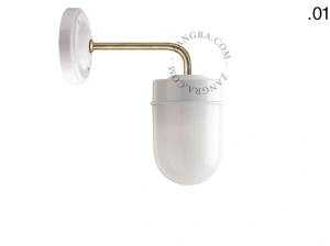 aplique en porcelana blanca y latón - pantalla de vidrio