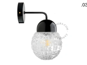 applique en porcelaine noire - globe en verre