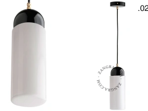 lampada a sospensione in porcellana nera - paralume in vetro