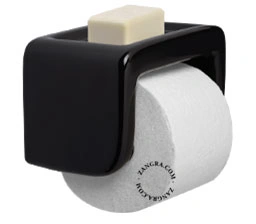 dérouleur papier wc et porte savon en porcelaine noire