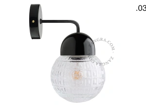 applique en porcelaine noire - globe en verre