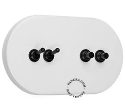 white switch - double simple or two-way black toggle & double push-button switch