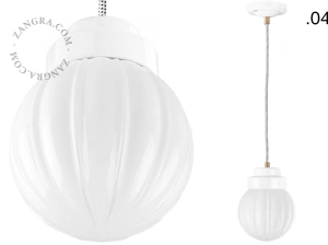 Art Deco pendellampa i vitt porslin Denim