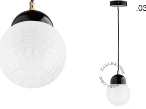 lampada a sospensione in porcellana nera - paralume in vetro