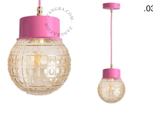 lámpara colgante rosa - pantalla de vidrio - Ø 10 cm
