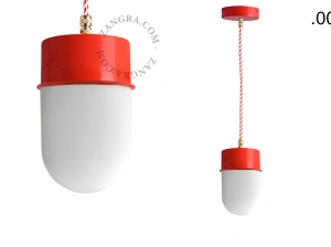 lampada a sospensione rossa - paralume in vetro - Ø 10 cm