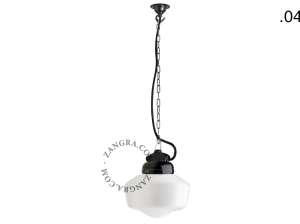 lampada a sospensione in porcellana nera per esterni o per bagno - paralume in vetro - IP54