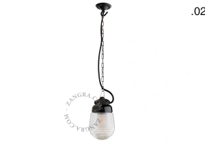lampada a sospensione in porcellana nera per esterni o per bagno - paralume in vetro - IP54