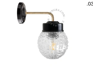 applique en porcelaine noire avec globe en verre