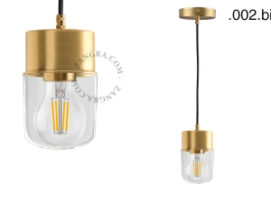 lampada a sospensione in ottone - paralume in vetro - Ø 8,5 cm