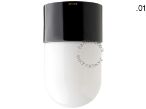 vägg- eller taklampa i svart porslin – glasskärm - Ø 8,5cm