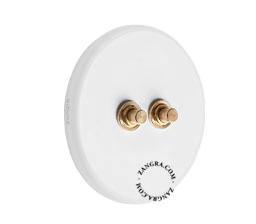 double interrupteur en porcelaine blanche - boutons-poussoirs en laiton