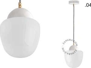 lampada a sospensione in porcellana bianca - paralume in vetro