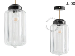 loftslampe i sort og messing - glas skærm